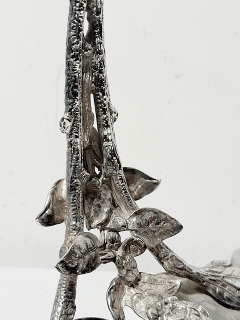 Antique Silver Plated Grapes Stand with Two Sectioned Dish
