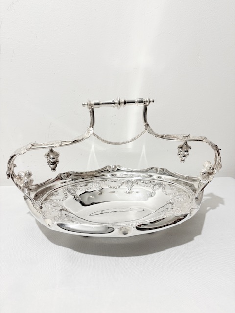 Antique Oval Silver Plated Grapes Serving Basket