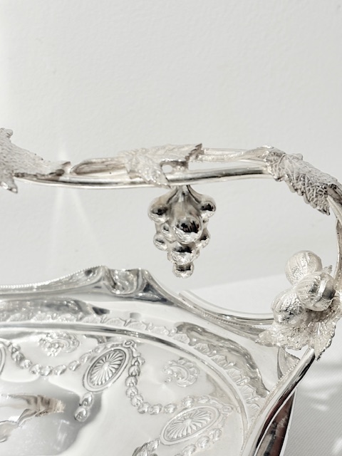 Antique Oval Silver Plated Grapes Serving Basket
