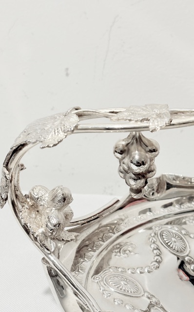 Antique Oval Silver Plated Grapes Serving Basket