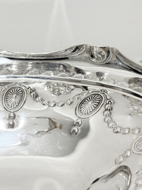 Antique Oval Silver Plated Grapes Serving Basket