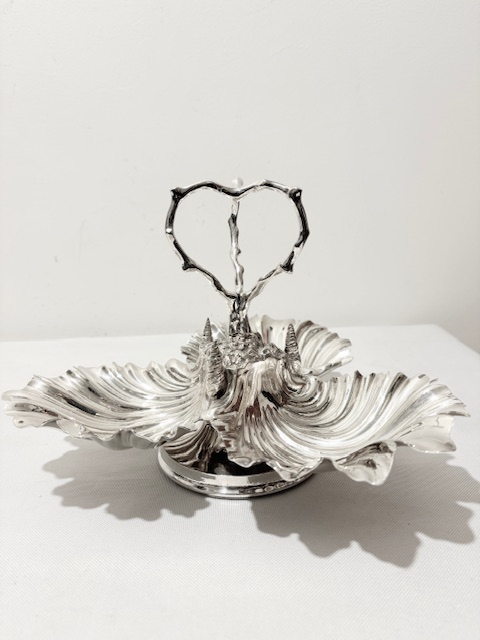 Antique Silver Plated Rotating Triple Shell Dish