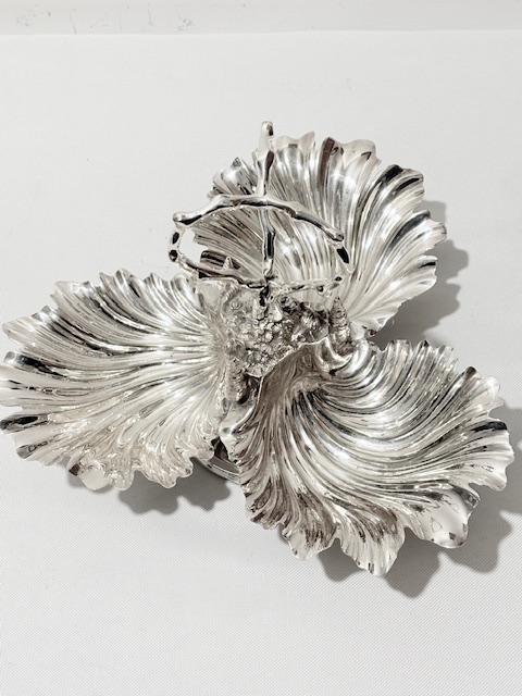 Antique Silver Plated Rotating Triple Shell Dish