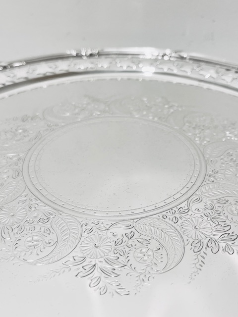 Handsome Round Boldly Mounted Antique Silver Plated Salver Handsome Round Boldly Mounted Antique Silver Plated Salver
