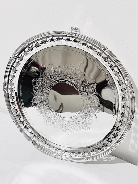 Handsome Round Boldly Mounted Antique Silver Plated Salver Handsome Round Boldly Mounted Antique Silver Plated Salver