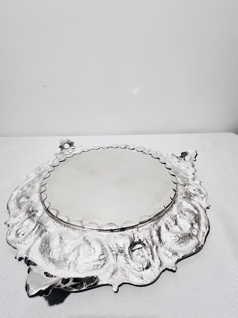 Antique Silver Plated Salver with Wide Cast Border