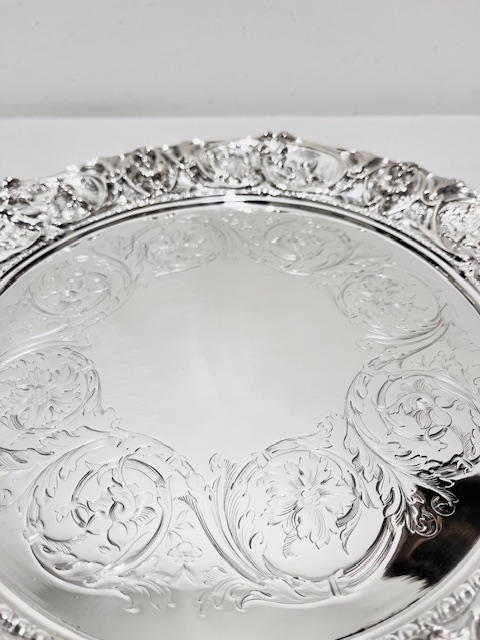 Antique Silver Plated Salver with Wide Cast Border