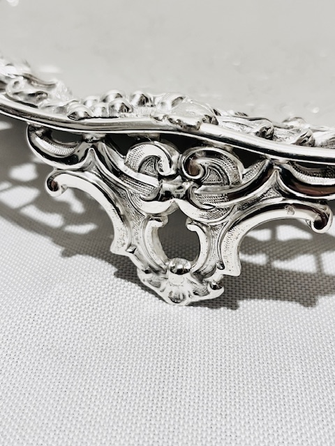 Round Antique Silver Plated Salver with Wide Raised Cast Border