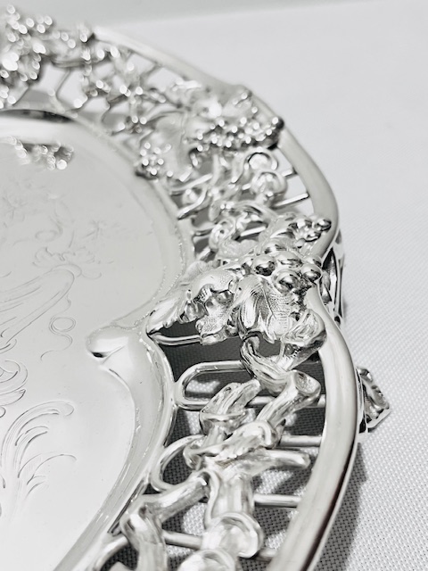 Round Antique Silver Plated Salver with Wide Raised Cast Border