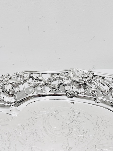 Round Antique Silver Plated Salver with Wide Raised Cast Border