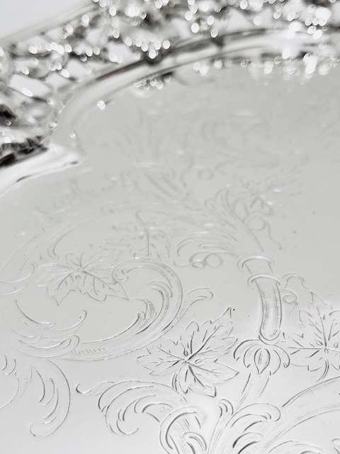 Round Antique Silver Plated Salver with Wide Raised Cast Border