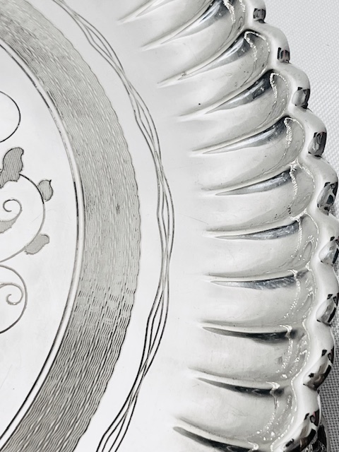 Round Antique Silver Plated Salver with Crimped Decoration Around the Edge