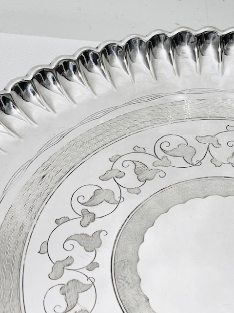 Round Antique Silver Plated Salver with Crimped Decoration Around the Edge