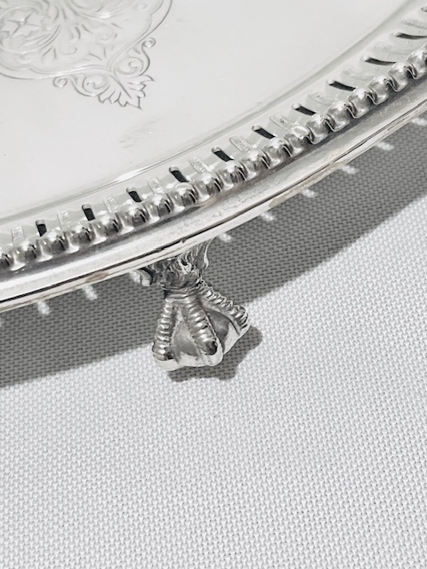 Antique Silver Plated Salver Engraved in a Gothic Manner Around a Vacant Cartouche