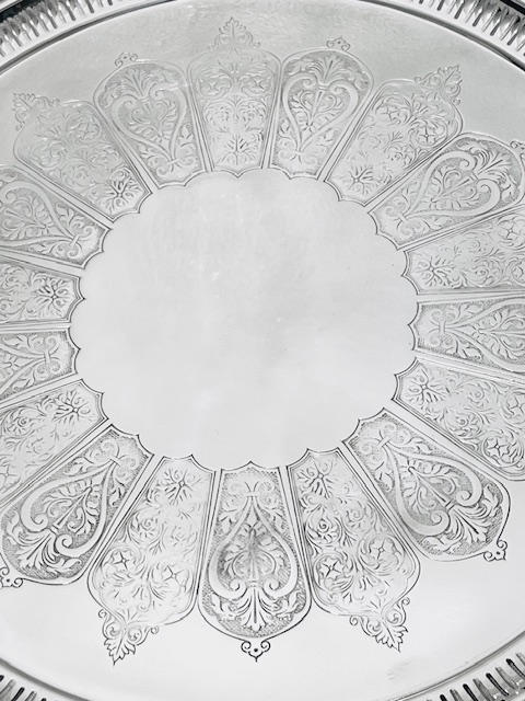 Antique Silver Plated Salver Engraved in a Gothic Manner Around a Vacant Cartouche