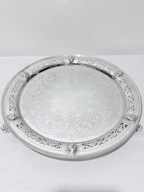 Antique Silver Plated Salver with Applied Faces to the Edge