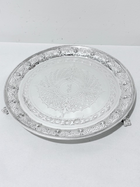 Handsome Antique Silver Plated Salver Bead Mounted Around the Edge