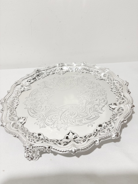 Antique Silver Plated Salver by Elkington & Company on 3 Elaborate Feet