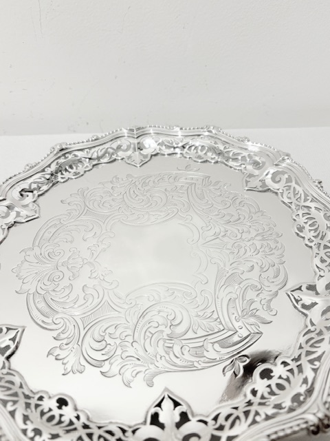 Antique Silver Plated Salver by Elkington & Company on 3 Elaborate Feet