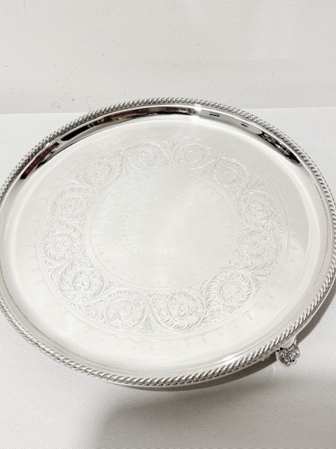 Antique Elkington Silver Plated Salver with Rope Twist Mount