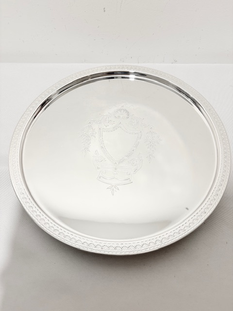 Antique Silver Plated Salver Geometrically Engraved Around the Edge