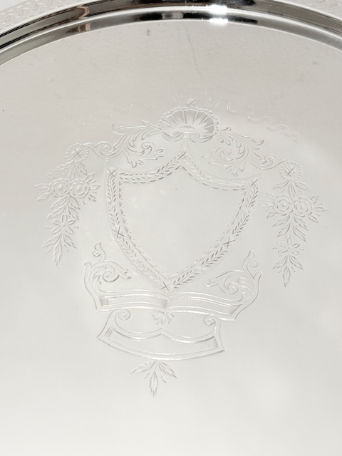 Antique Silver Plated Salver Geometrically Engraved Around the Edge