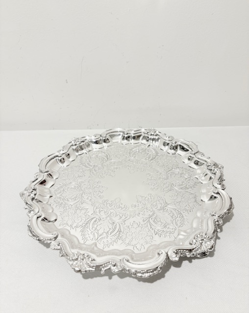 Round Antique Silver Plated Salver by Barker Ellis