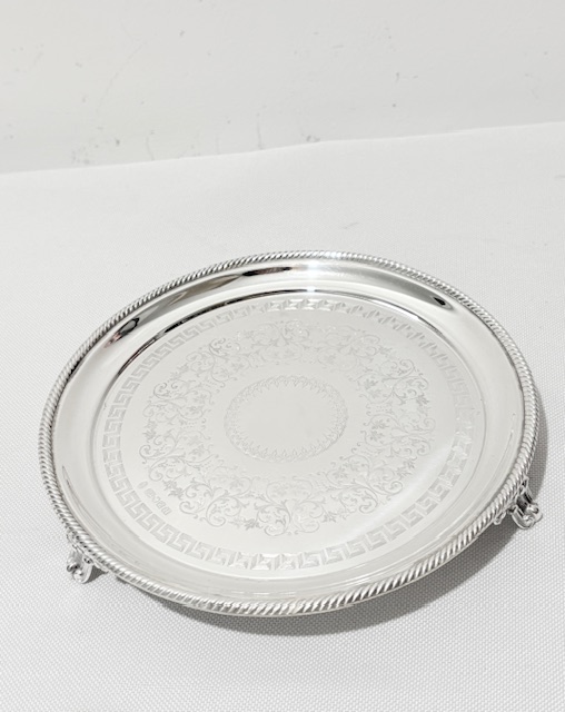 Small Antique Silver Plated Salver with Greek Key Design