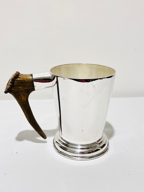 Antique Silver Plated Pint Tankard with an Antler Handle (c.1920)