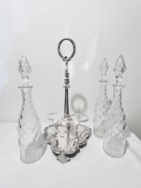 Antique Mappin Brothers Silver Plated and Glass Decanter Stand or Tantalus