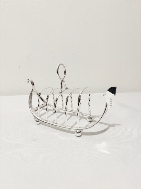 Novelty Antique Silver Plated Gondola Shaped Toast Rack