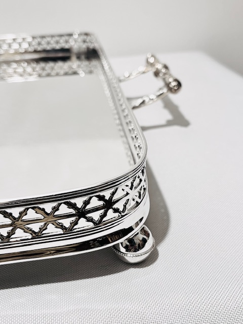 Antique Silver Plated Gallery Tray with Elaborate Side Handles