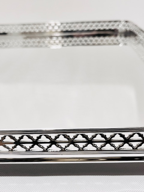Antique Silver Plated Gallery Tray with Elaborate Side Handles