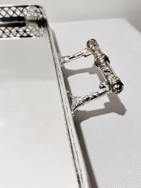 Antique Silver Plated Gallery Tray with Elaborate Side Handles