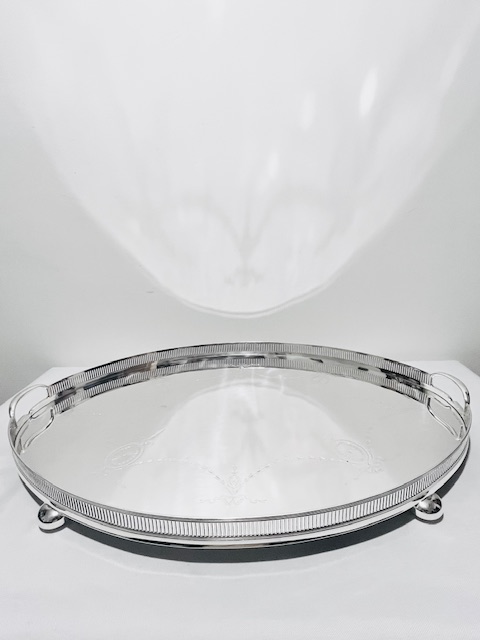 Antique Oval Silver Plated Gallery Tray with Cut Out Handles