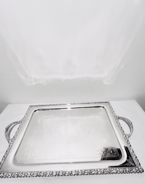 Antique Boldly Mounted Rectangular Silver Plated Tray