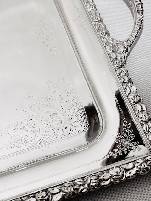 Antique Boldly Mounted Rectangular Silver Plated Tray