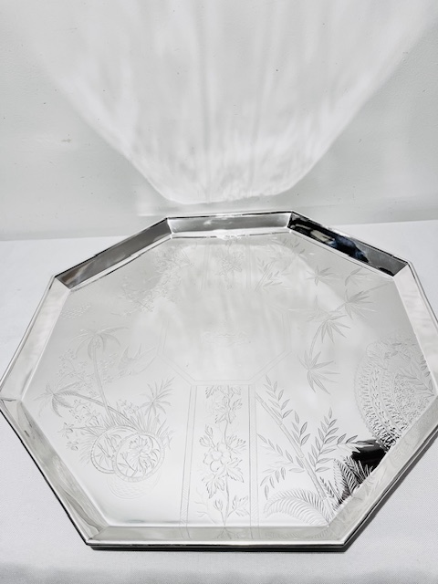 Smart Octagonal Antique Silver Plated Tray by Elkington & Company