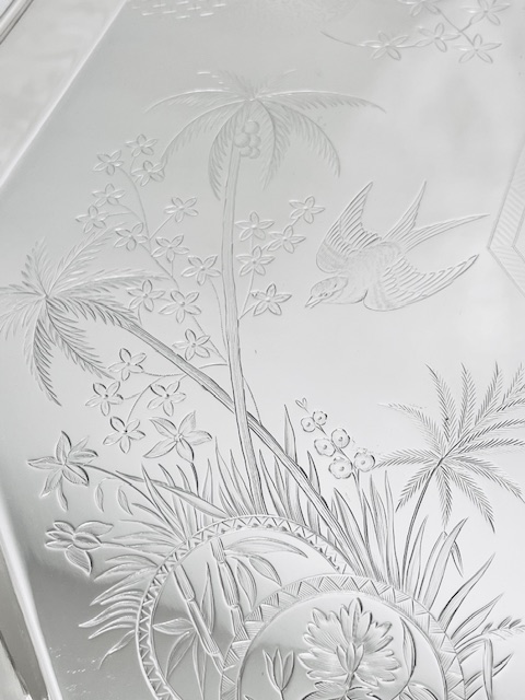 Smart Octagonal Antique Silver Plated Tray by Elkington & Company