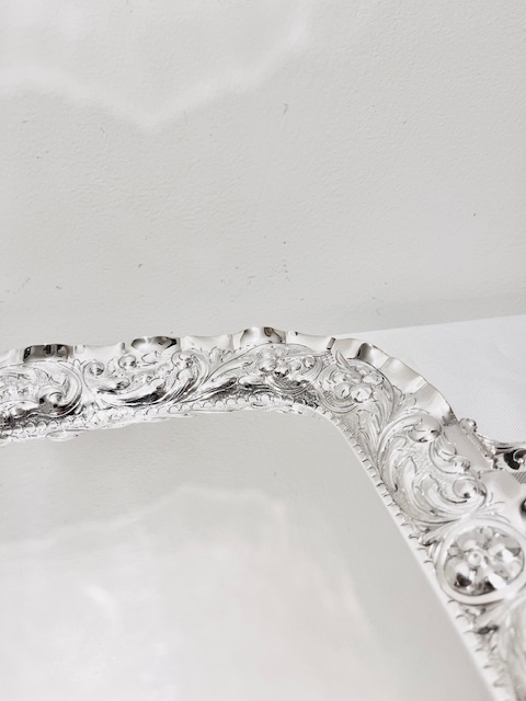 Handsome Rectangular Antique Silver Plated Tray with Reeded Handles