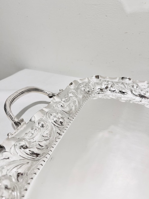 Handsome Rectangular Antique Silver Plated Tray with Reeded Handles