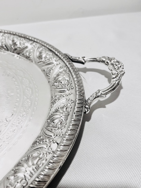 Charming Oval Antique Silver Plated Tray with Raised Sides
