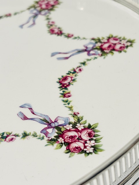 Pretty Antique Silver Plated and Ceramic Tray