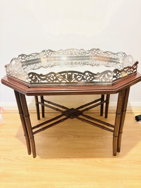 Impressive Antique Silver Plated Gallery Tray on Wooden Table