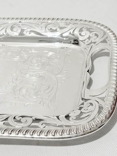 Antique Silver Plated Tray Gadroon Mounted with Cut Out Handles