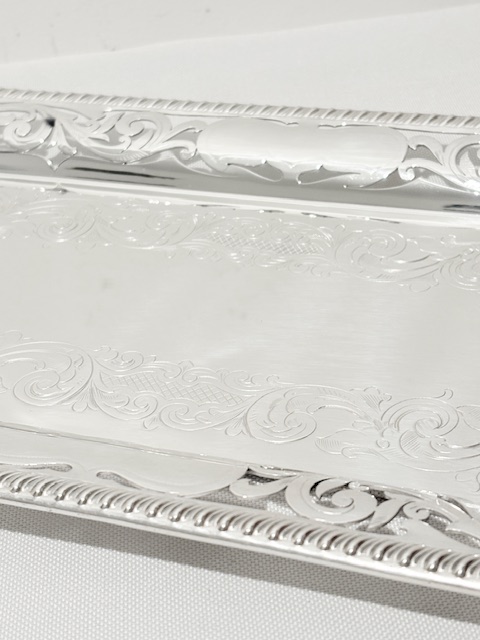 Antique Silver Plated Tray Gadroon Mounted with Cut Out Handles