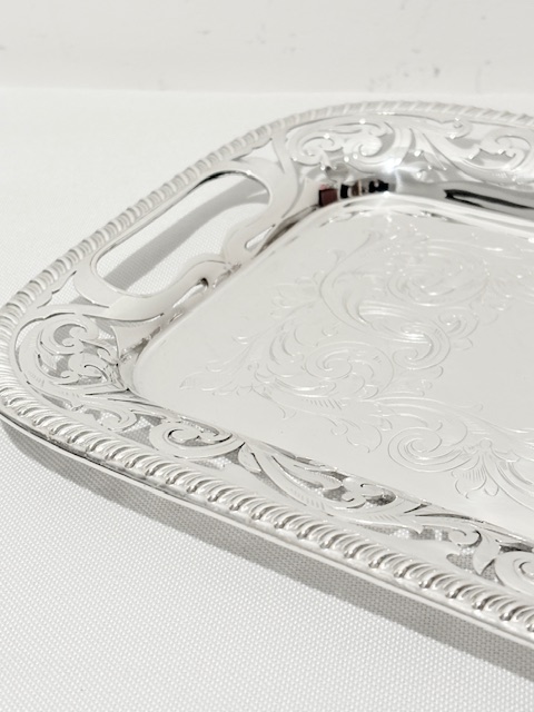 Antique Silver Plated Tray Gadroon Mounted with Cut Out Handles
