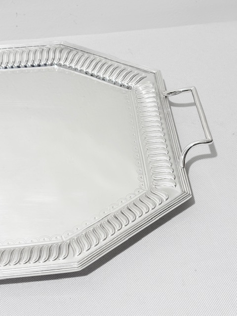 Antique Silver Plated Tray Mounted with Lines Antique Silver Plated Tray Mounted with Lines