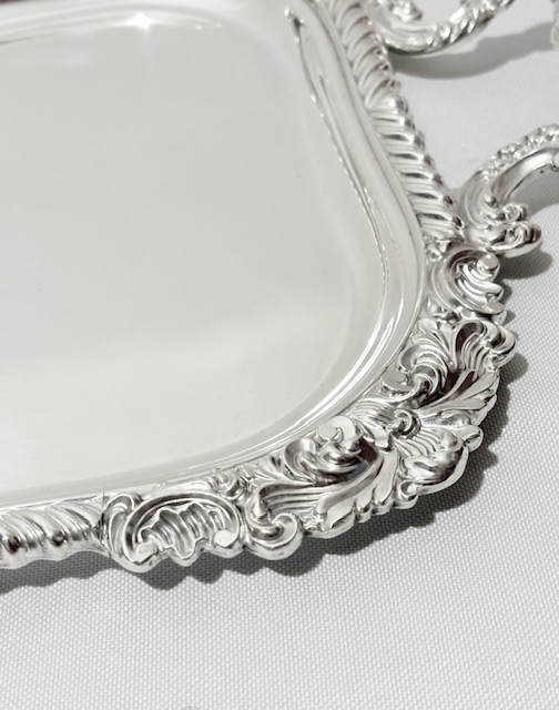 Handsome Long and Narrow Antique Silver Plated Tray Handsome Long and Narrow Antique Silver Plated Tray