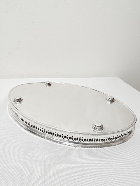 Small Vintage Silver Plated Gadroon Mounted Gallery Tray Small Vintage Silver Plated Gadroon Mounted Gallery Tray